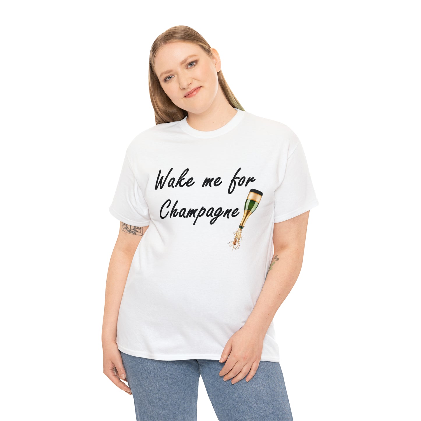 Wake Me For Champagne T-shirt as warn by LoaLaLuna - Unisex Heavy Cotton Tee