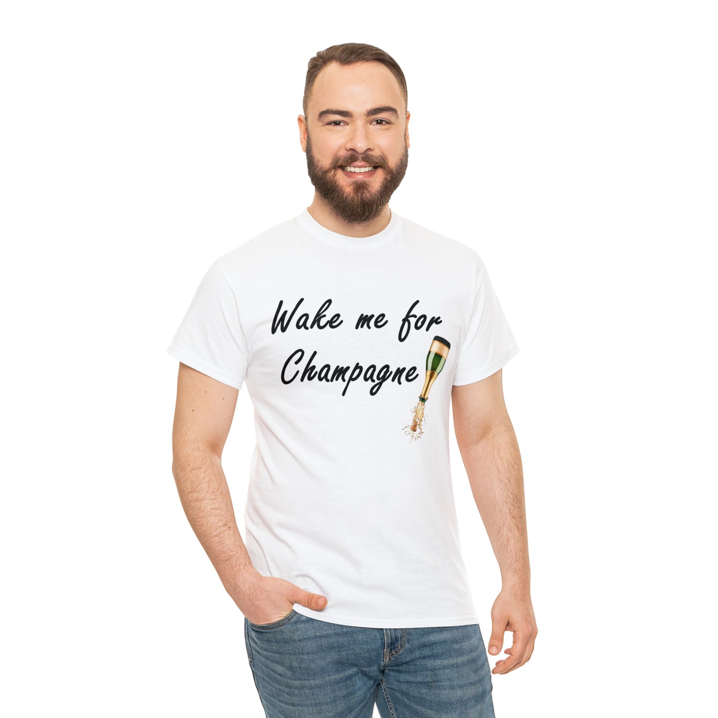 Wake Me For Champagne T-shirt as warn by LoaLaLuna - Unisex Heavy Cotton Tee