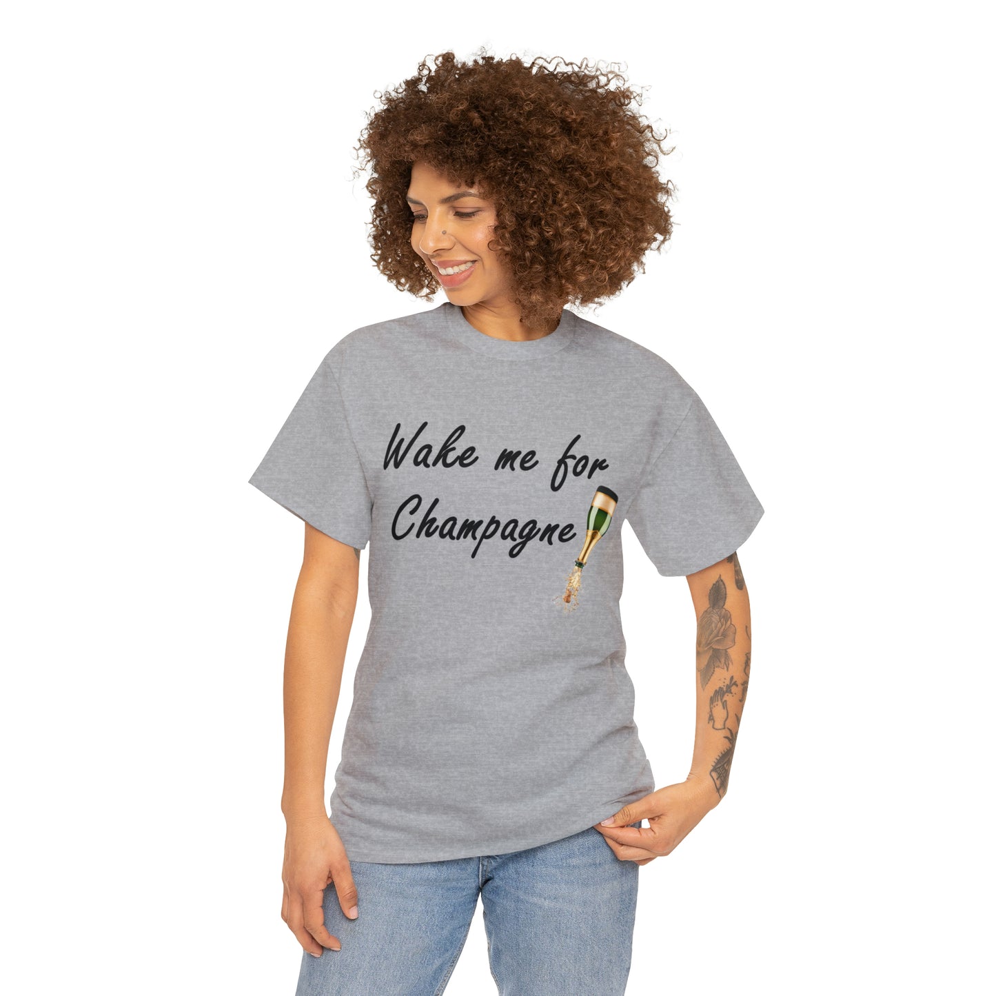 Wake Me For Champagne T-shirt as warn by LoaLaLuna - Unisex Heavy Cotton Tee