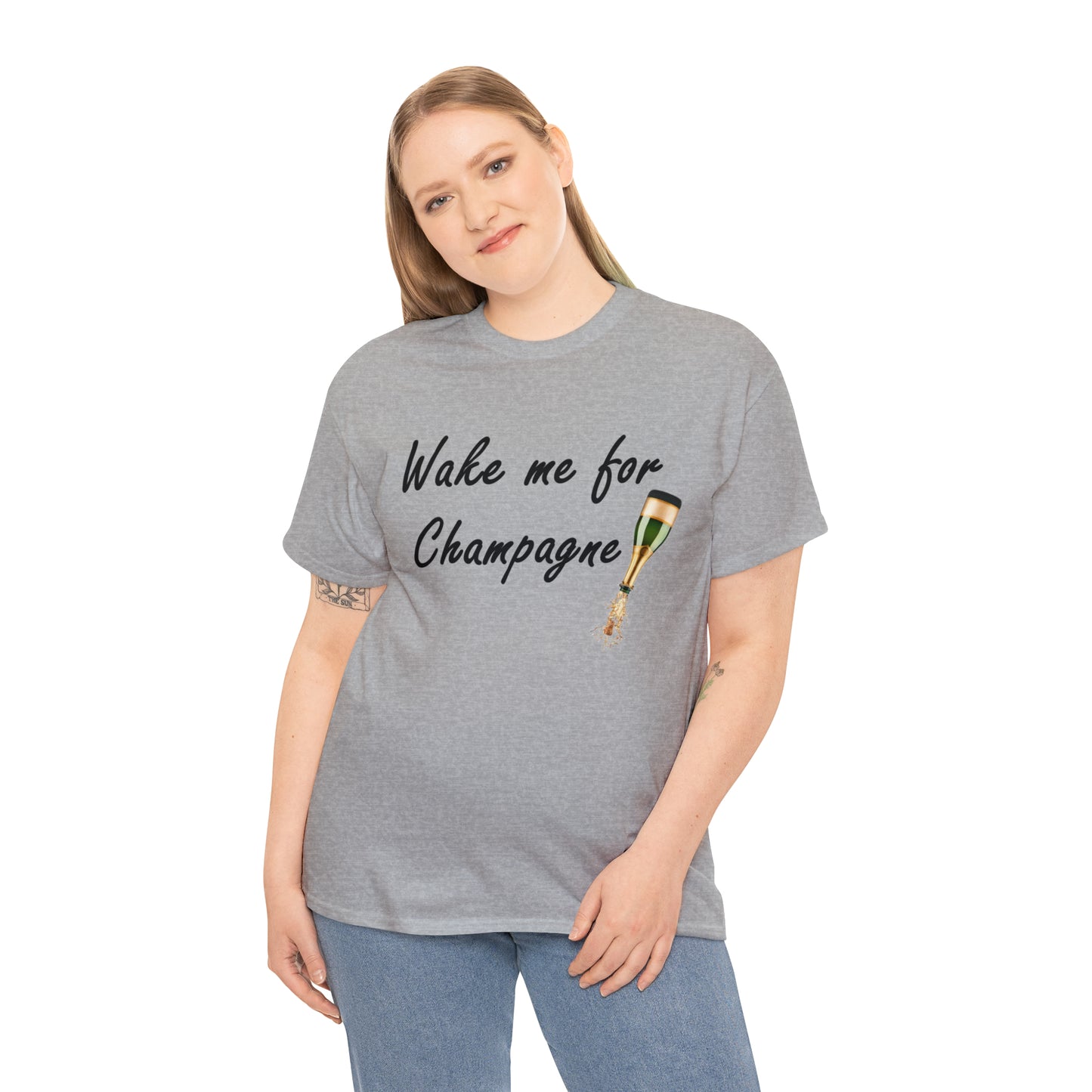 Wake Me For Champagne T-shirt as warn by LoaLaLuna - Unisex Heavy Cotton Tee